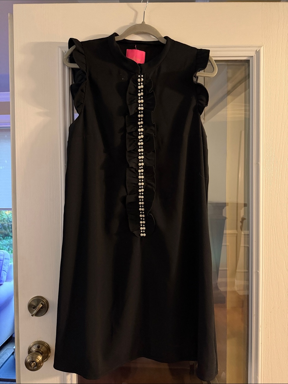 Lilly Pulitzer Black Sleeveless Ruffle Dress with Pearl Trim
